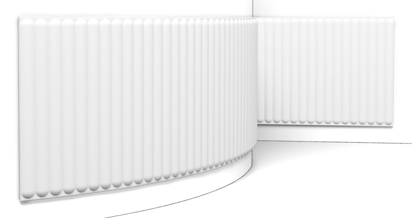 Orac Decor W214F HILL BEAD XL Pannello Murale 3D Bombato Tondo Parete Poliuretano Flessibile Flex Bianco Resistente Agli Urti Calore Acqua Assorbimento Acustico Facile Da Installare Verniciabile Acrilico Impermeabile Interno Esterno Misura 200x40x1,5 cm