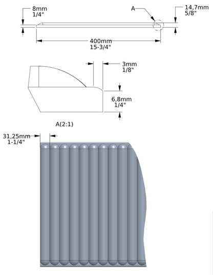 Orac Decor W214F HILL BEAD XL Pannello Murale 3D Bombato Tondo Parete Poliuretano Flessibile Flex Bianco Resistente Agli Urti Calore Acqua Assorbimento Acustico Facile Da Installare Verniciabile Acrilico Impermeabile Interno Esterno Misura 200x40x1,5 cm