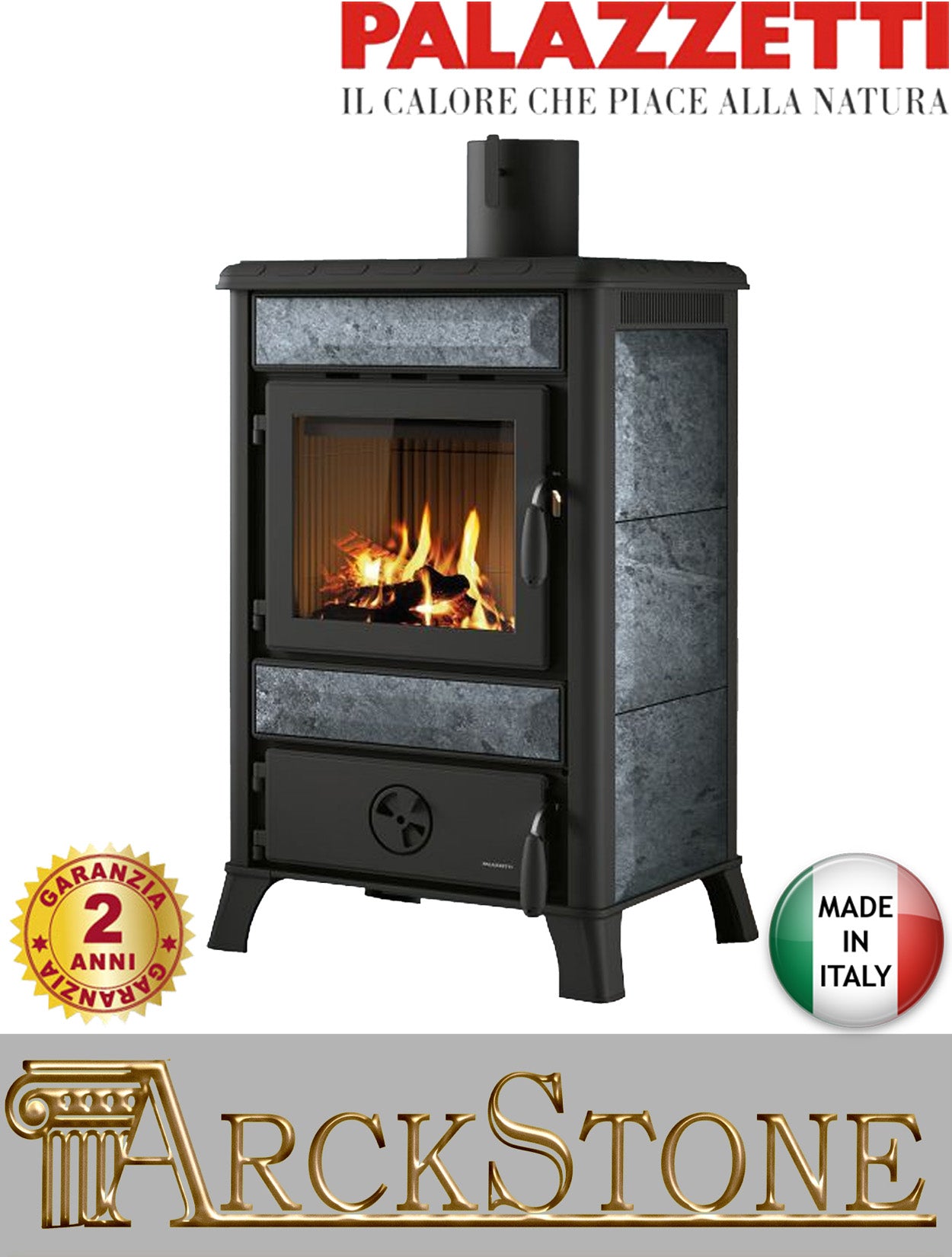 Stufa Legna Aria Calda Naturale Palazzetti Oscar Potenza 10 kW Rivestimento in Pietra Ollare