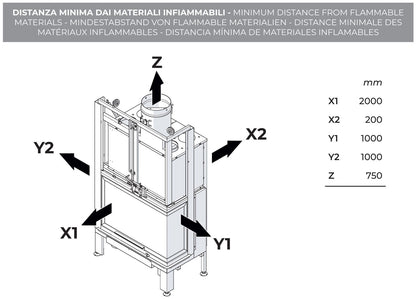 Palazzetti MX 78 R Angolo DX Camino Legna Aria Calda Convezione Circolazione Naturale Canalizzabile Riscaldamento Irraggiamento Potenza 16,7 kW Apertura Porta Scorrimento Versione Angolare Destro Materiale Focolare Ghisa Refrattario Misura 85x55x165 cm