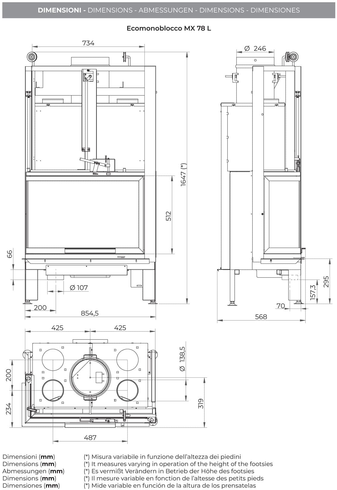Palazzetti MX 78 L Angolo SX Camino Legna Aria Calda Convezione Circolazione Naturale Canalizzabile Riscaldamento Irraggiamento Potenza 16,7 kW Apertura Porta Scorrimento Versione Angolare Sinistro Materiale Focolare Ghisa Refrattario Misura 85x55x165 cm