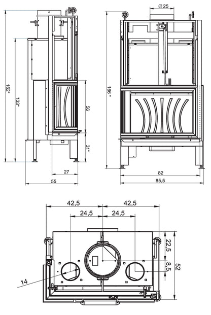 Camino a Legna Chiuso ad Aria Calda Convezione Circolazione Naturale Canalizzata Riscaldamento per Irraggiamento Palazzetti Ecomonoblocco EL 78 Sinistro SX Easy Line O2Ring Potenza 18,6 kW Portina Vetro Ceramico Misura 85,5x55x166 cm 