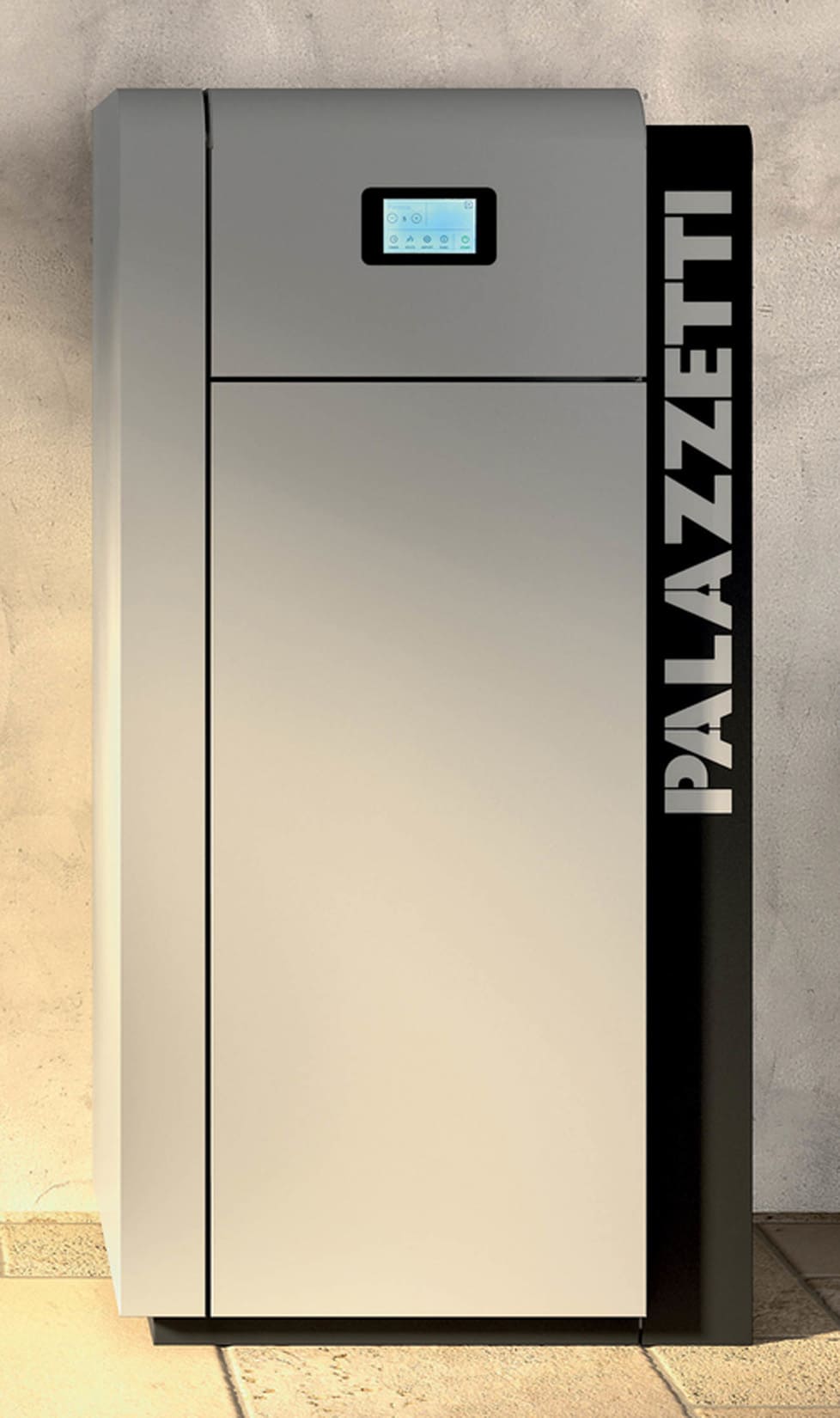 Palazzetti Caldaia JP 21 ACS Pellet Ermetica Acqua Calda Sanitaria Focolare Tubi Fumo Turbolatori 22,3Kw Riscaldamento Termosifoni Gruppo Idraulico Valvola Anticondensa Display Touch Programma Orario Combustione Totale Autopulizia Braciere Aria Comburente