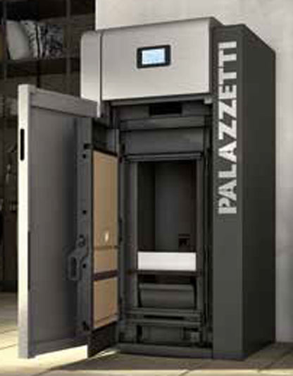 Palazzetti Caldaia JP 21 ACS Pellet Ermetica Acqua Calda Sanitaria Focolare Tubi Fumo Turbolatori 22,3Kw Riscaldamento Termosifoni Gruppo Idraulico Valvola Anticondensa Display Touch Programma Orario Combustione Totale Autopulizia Braciere Aria Comburente