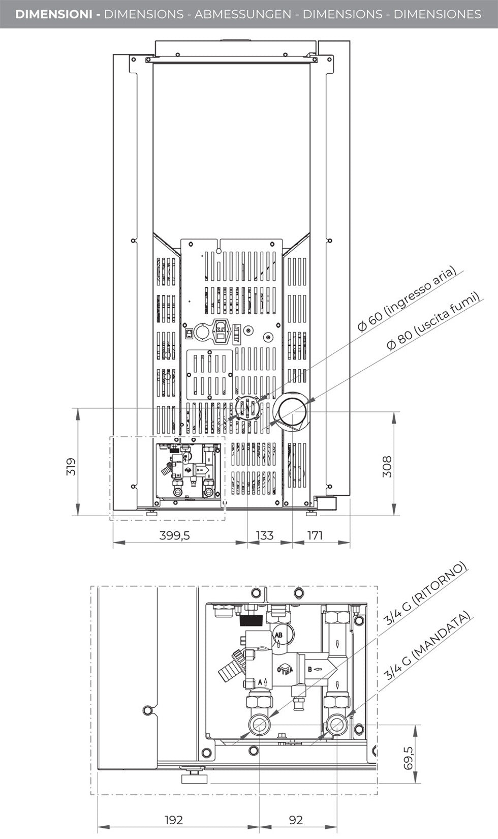 Palazzetti Caldaia JP 21 ACS Pellet Ermetica Acqua Calda Sanitaria Focolare Tubi Fumo Turbolatori 22,3Kw Riscaldamento Termosifoni Gruppo Idraulico Valvola Anticondensa Display Touch Programma Orario Combustione Totale Autopulizia Braciere Aria Comburente