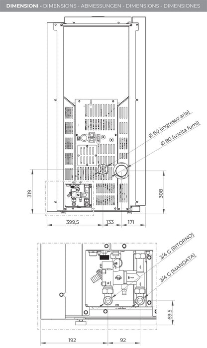 Palazzetti Caldaia JP 21 ACS Pellet Ermetica Acqua Calda Sanitaria Focolare Tubi Fumo Turbolatori 22,3Kw Riscaldamento Termosifoni Gruppo Idraulico Valvola Anticondensa Display Touch Programma Orario Combustione Totale Autopulizia Braciere Aria Comburente