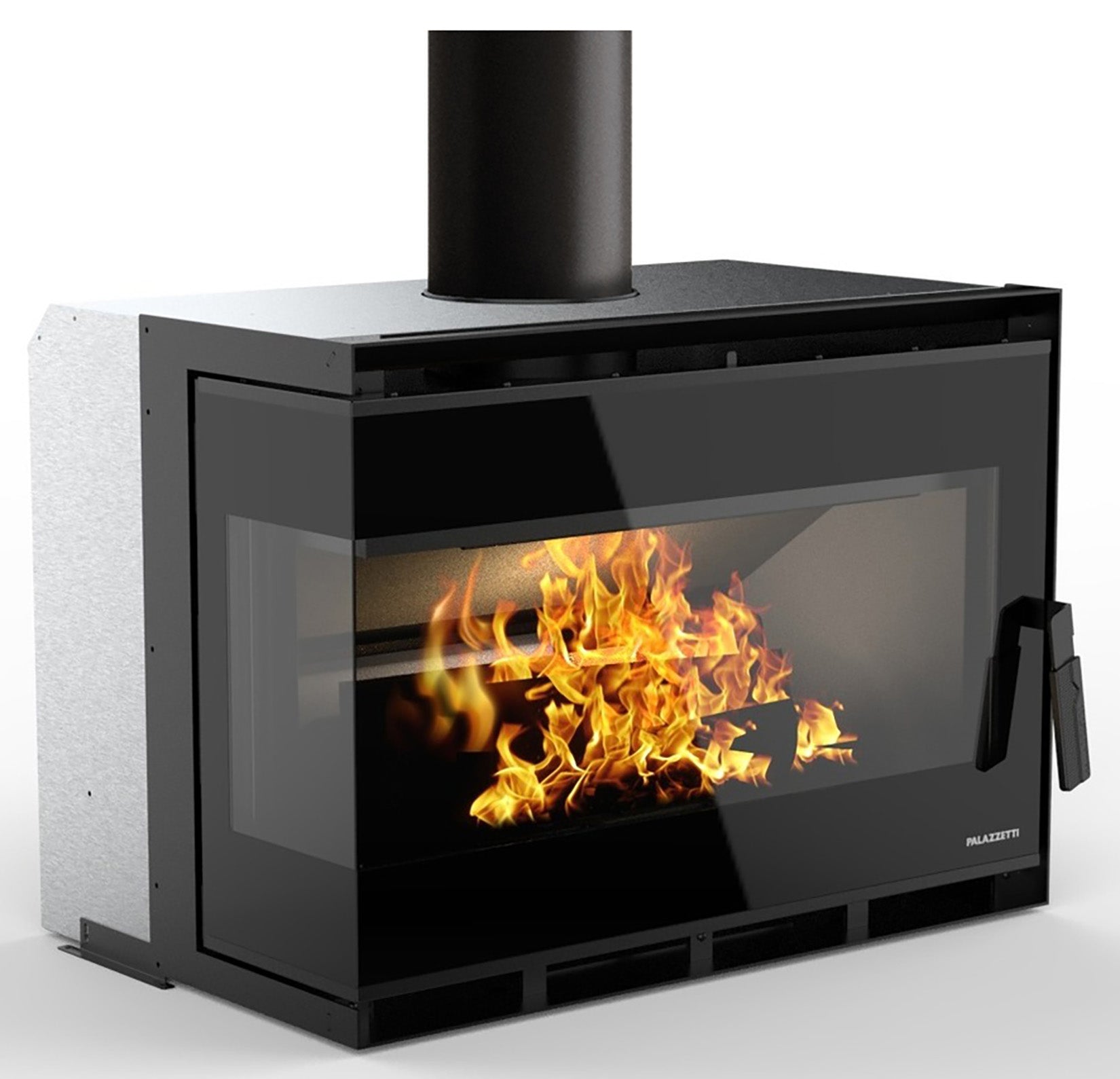 Palazzetti Ecopalex GTM80L Angolo Sinistro Inserto Camino Inserimento Legna Aria Convezione Naturale Canalizzabile Potenza 12,4 Kw Focolare Thermofix® Base Ghisa Maniglia Amovibile Cassetto Cenere Estraibile Deflettore Fumi Automatico Misura 76x52x56 cm