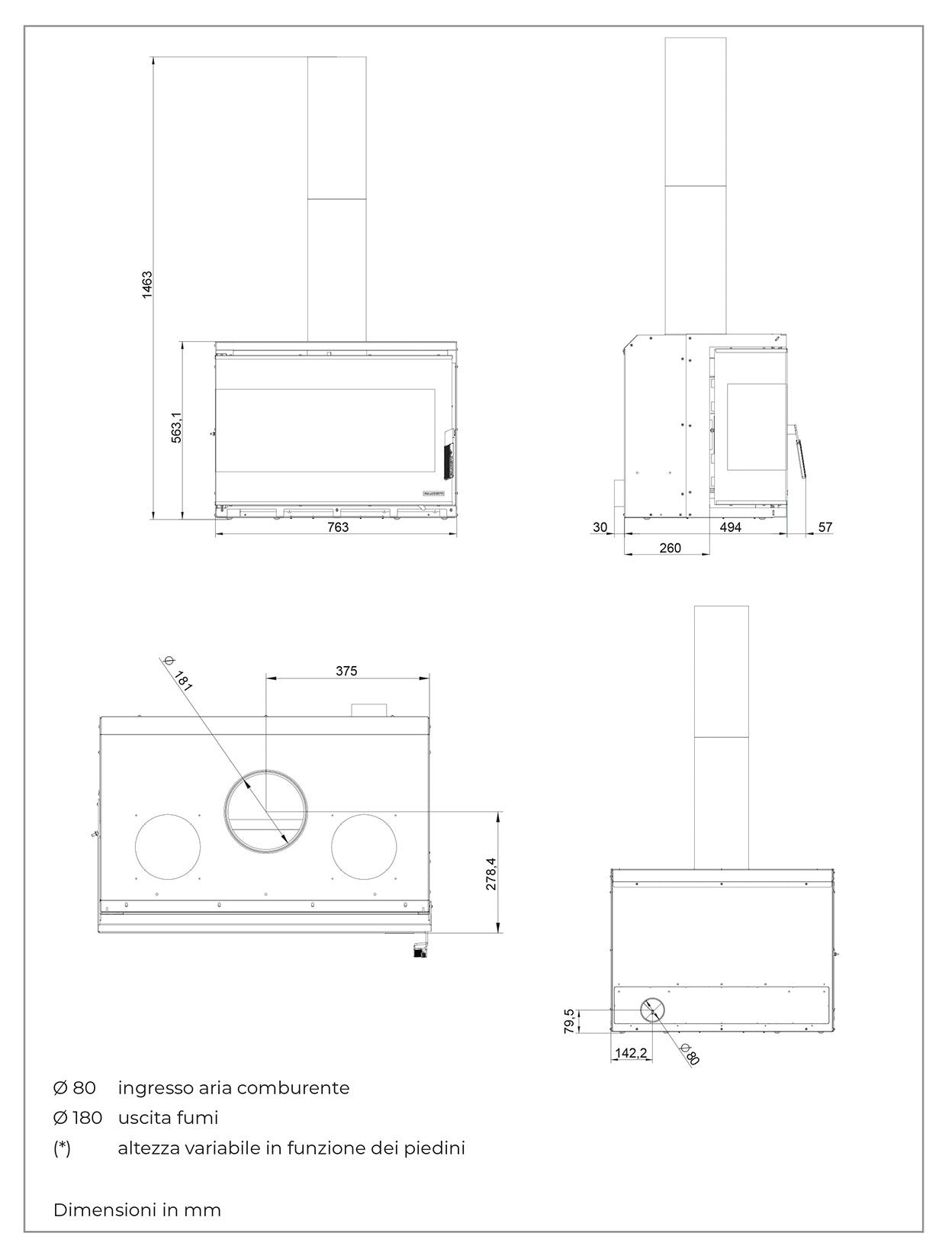 Palazzetti Ecopalex GTM80L Angolo Sinistro Inserto Camino Inserimento Legna Aria Convezione Naturale Canalizzabile Potenza 12,4 Kw Focolare Thermofix® Base Ghisa Maniglia Amovibile Cassetto Cenere Estraibile Deflettore Fumi Automatico Misura 76x52x56 cm