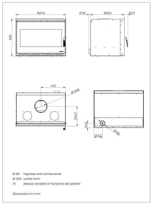Palazzetti Ecopalex GTM90 Inserto Camino Caminetto Da Inserimento Legna Aria Calda Convezione Naturale Canalizzabile Potenza 13,5 Kw Focolare Thermofix® Base Ghisa Maniglia Amovibile Cassetto Cenere Estraibile Deflettore Fumi Automatico Misura 83x59x63 cm