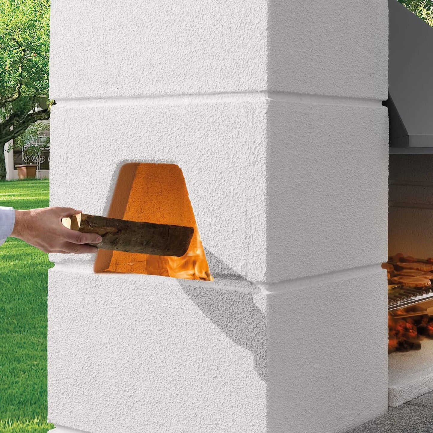 Palazzetti in Giardino Faro New Barbecue con Cappa in Metallo Antracite Legna Carboni Focolare Reversibile Grezzo Cemento Refrattario Top Marmotech Grigio Fuoco Griglia Cottura Braciere Portalegna Piano Lavoro Incluso di Kit di Montaggio 154x113 H237 cm