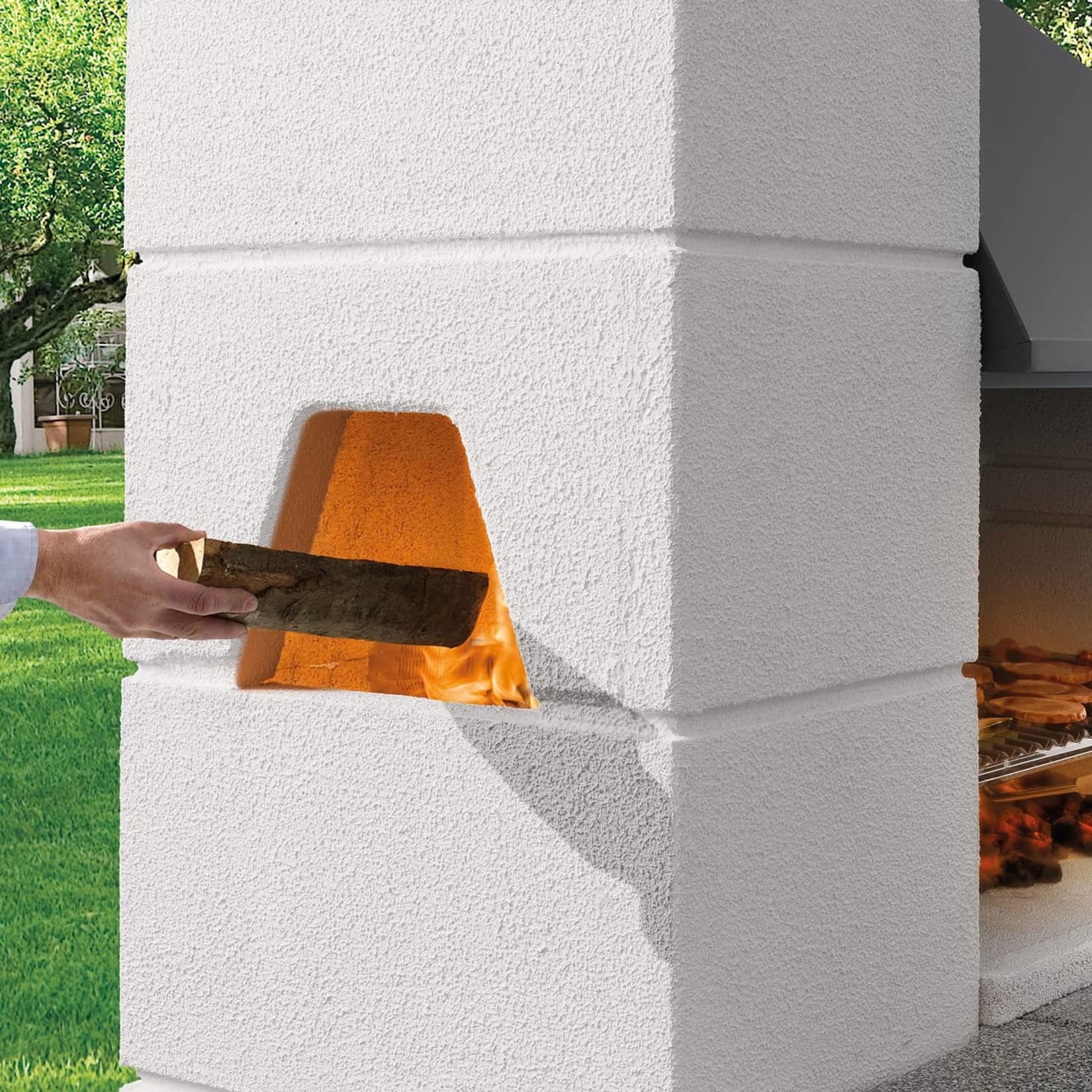 Palazzetti in Giardino Faro New Barbecue con Cappa in Metallo Antracite Legna Carboni Focolare Reversibile Grezzo Cemento Refrattario Top Marmotech Grigio Fuoco Griglia Cottura Braciere Portalegna Piano Lavoro Incluso di Kit di Montaggio 154x113 H237 cm