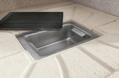 Palazzetti in Giardino Faro New Barbecue Cappa Acciaio Inox Antracite Legna Carboni Focolare Reversibile Grezzo Cemento Refrattario Top Marmotech Grigio Fuoco Griglia Cottura Braciere Portalegna Antine Piano Lavoro Incluso Kit Montaggio 154x113 H237 cm