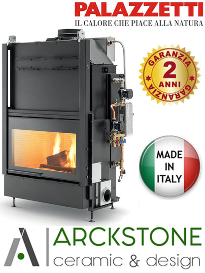 Palazzetti HWT S86F FASTR Frontale Termocamino Ecomonoblocco Legna Riscaldamento Acqua Radiatori Potenza 33,5 Kw Vaso Aperto Acciaio Focolare Refrattario Thermofix® Apertura Porta Scorrimento Ribalta Gruppo Idraulico DX Separazione Impianto 115x80x172 cm