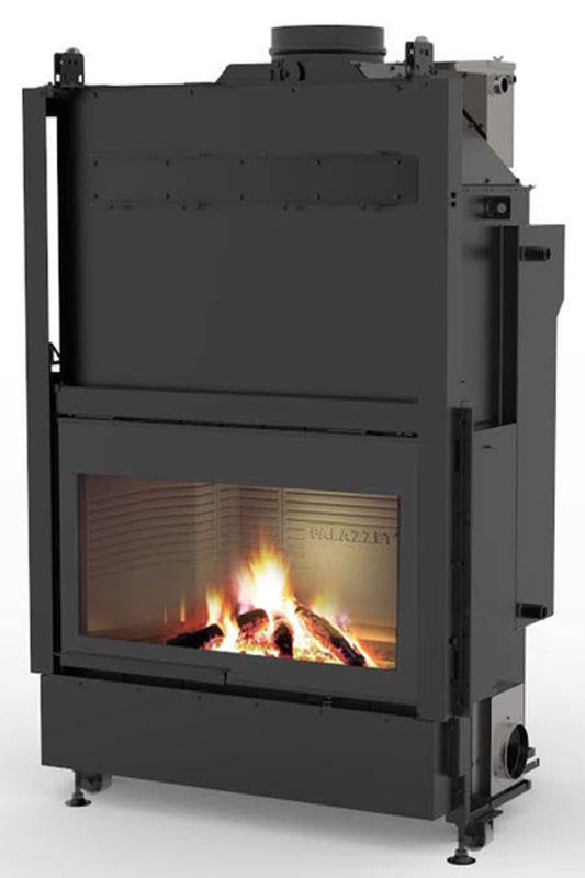 Palazzetti HWT S86F Frontale Termocamino Ecomonoblocco Legna Riscaldamento Acqua Termosifoni Potenza 33,5 Kw Vaso Aperto Acciaio Focolare Refrattario Thermofix® Apertura Porta Scorrimento Ribalta Scambiatore Portalegna Valvola By - Pass 100x80x172 cm