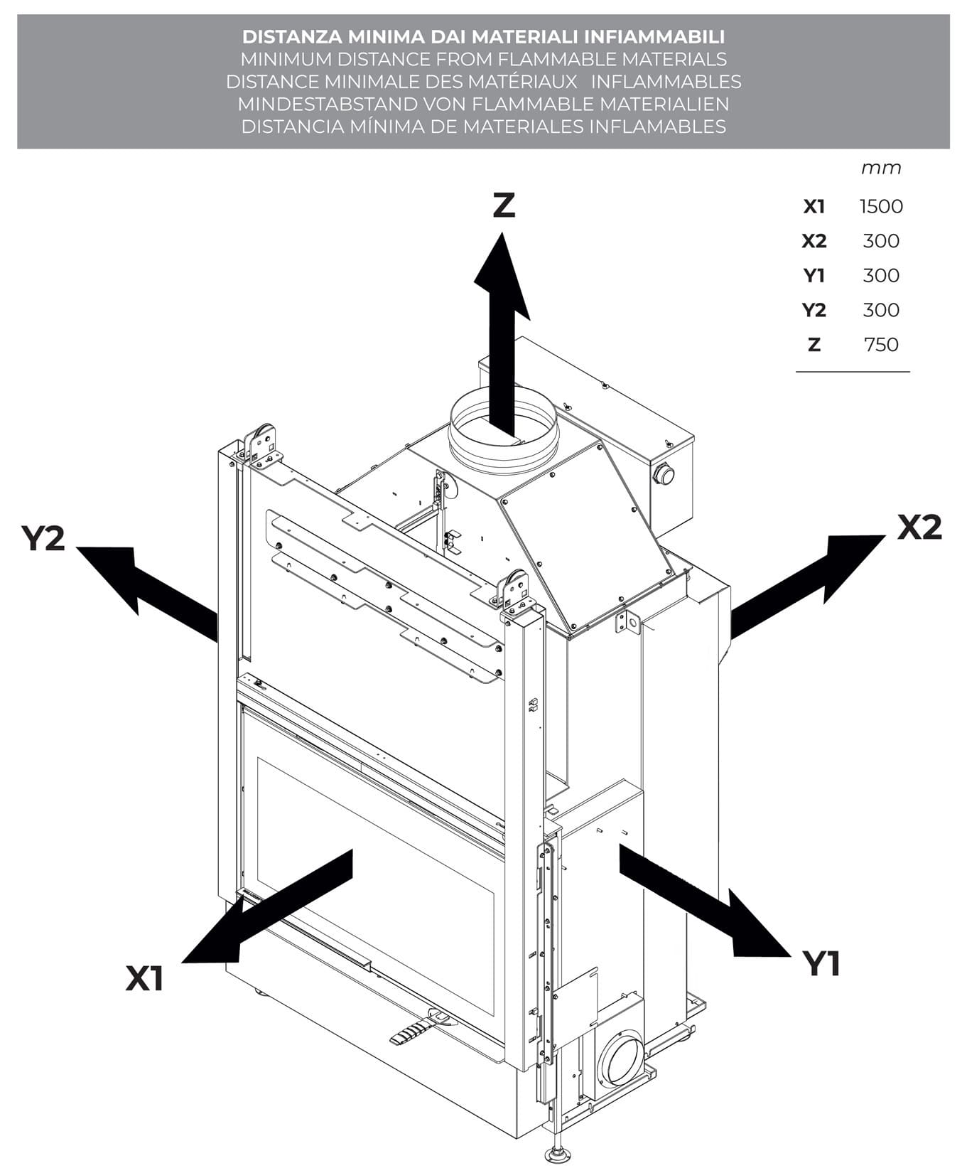 Palazzetti HWT S86F Frontale Termocamino Ecomonoblocco Legna Riscaldamento Acqua Termosifoni Potenza 33,5 Kw Vaso Aperto Acciaio Focolare Refrattario Thermofix® Apertura Porta Scorrimento Ribalta Scambiatore Portalegna Valvola By - Pass 100x80x172 cm
