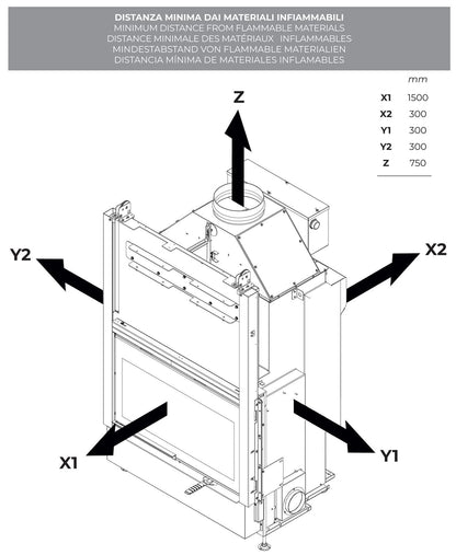 Palazzetti HWT S86F Frontale Termocamino Ecomonoblocco Legna Riscaldamento Acqua Termosifoni Potenza 33,5 Kw Vaso Aperto Acciaio Focolare Refrattario Thermofix® Apertura Porta Scorrimento Ribalta Scambiatore Portalegna Valvola By - Pass 100x80x172 cm