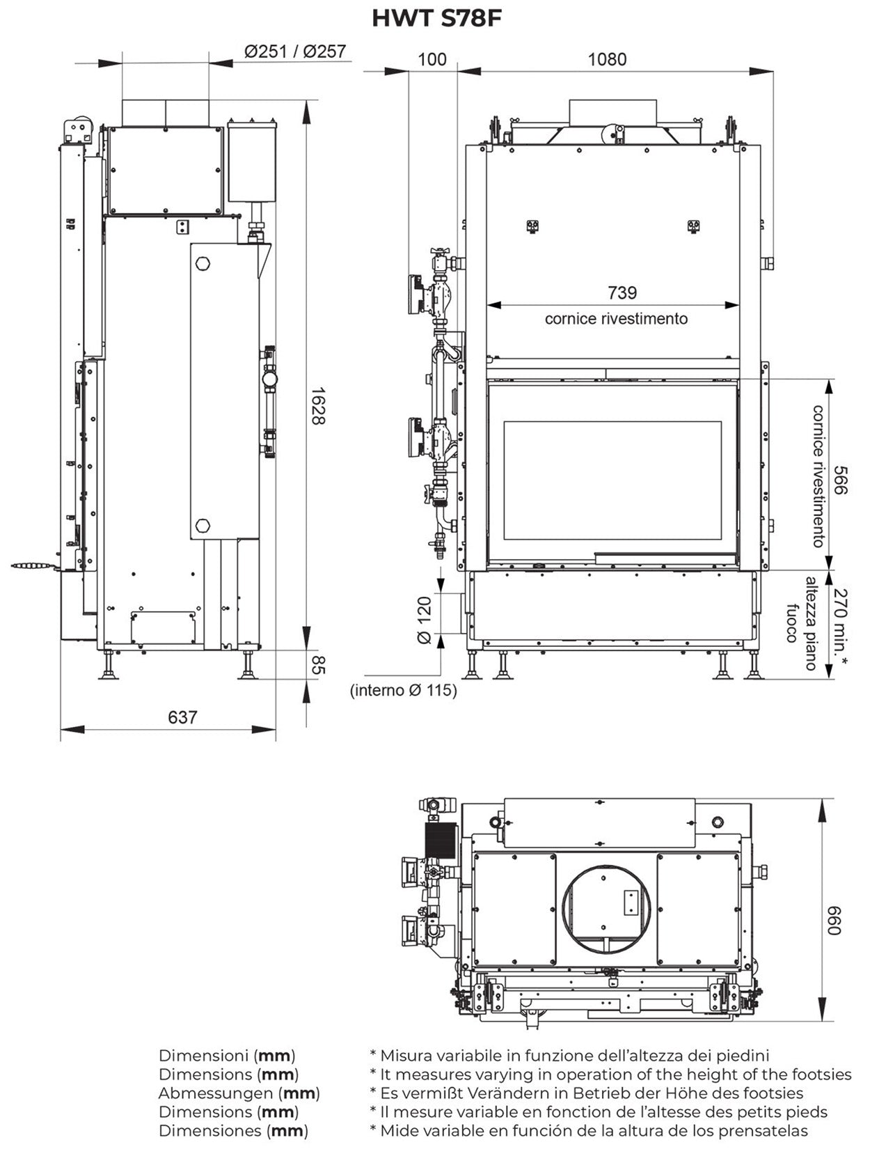 Palazzetti HWT S78F FASTL Frontale Termocamino Ecomonoblocco Legna Riscaldamento Acqua Radiatori Potenza 34,3 Kw Vaso Aperto Acciaio Focolare Refrattario Thermofix® Apertura Porta Scorrimento Ribalta Gruppo Idraulico SX Separazione Impianto 106x69x171 cm
