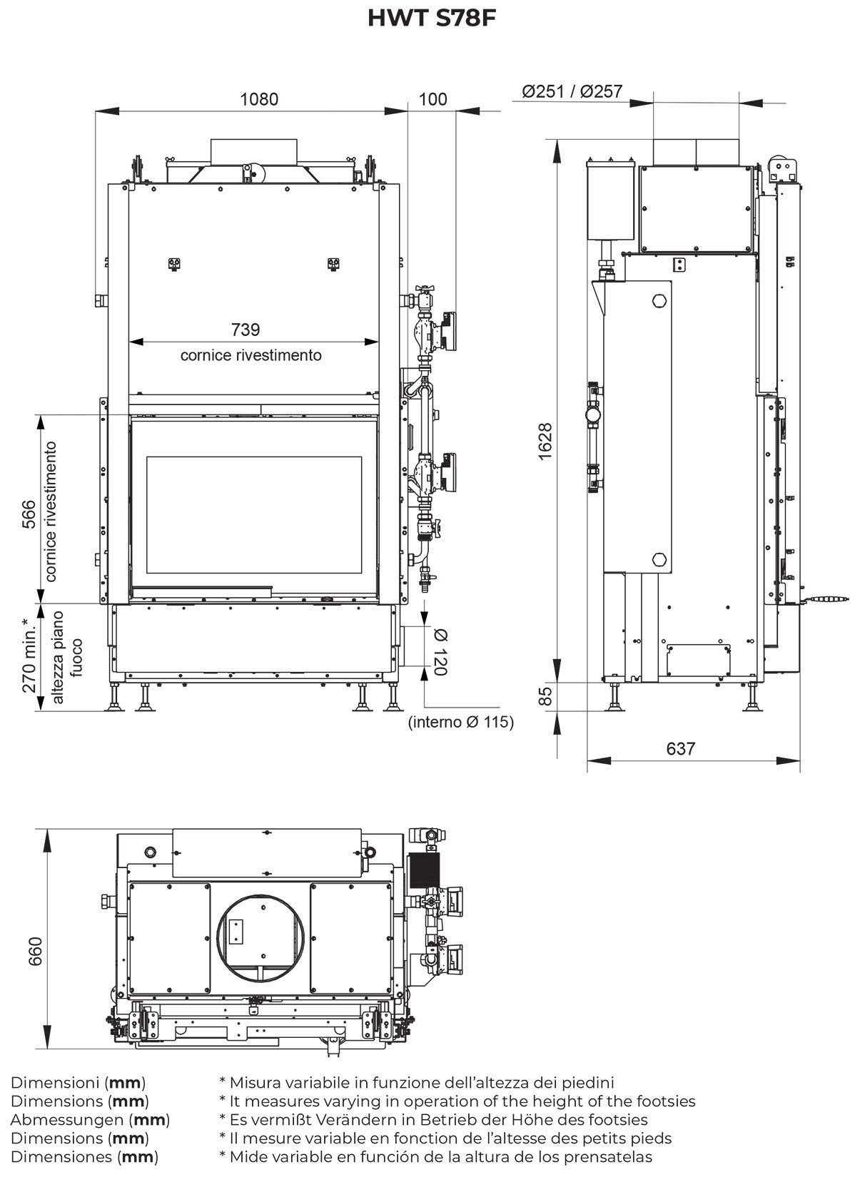 Palazzetti HWT S78F FASTR Frontale Termocamino Ecomonoblocco Legna Riscaldamento Acqua Radiatori Potenza 34,3 Kw Vaso Aperto Acciaio Focolare Refrattario Thermofix® Apertura Porta Scorrimento Ribalta Gruppo Idraulico DX Separazione Impianto 106x69x171 cm