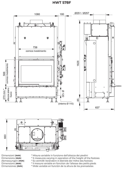 Palazzetti HWT S78F FASTR Frontale Termocamino Ecomonoblocco Legna Riscaldamento Acqua Radiatori Potenza 34,3 Kw Vaso Aperto Acciaio Focolare Refrattario Thermofix® Apertura Porta Scorrimento Ribalta Gruppo Idraulico DX Separazione Impianto 106x69x171 cm