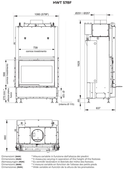 Palazzetti HWT S78F Frontale Termocamino Ecomonoblocco Legna Riscaldamento Acqua Termosifoni Potenza 34,3 Kw Vaso Aperto Acciaio Focolare Refrattario Thermofix® Apertura Porta Scorrimento Ribalta Scambiatore Portalegna Valvola By - Pass Misura 90x69x171cm