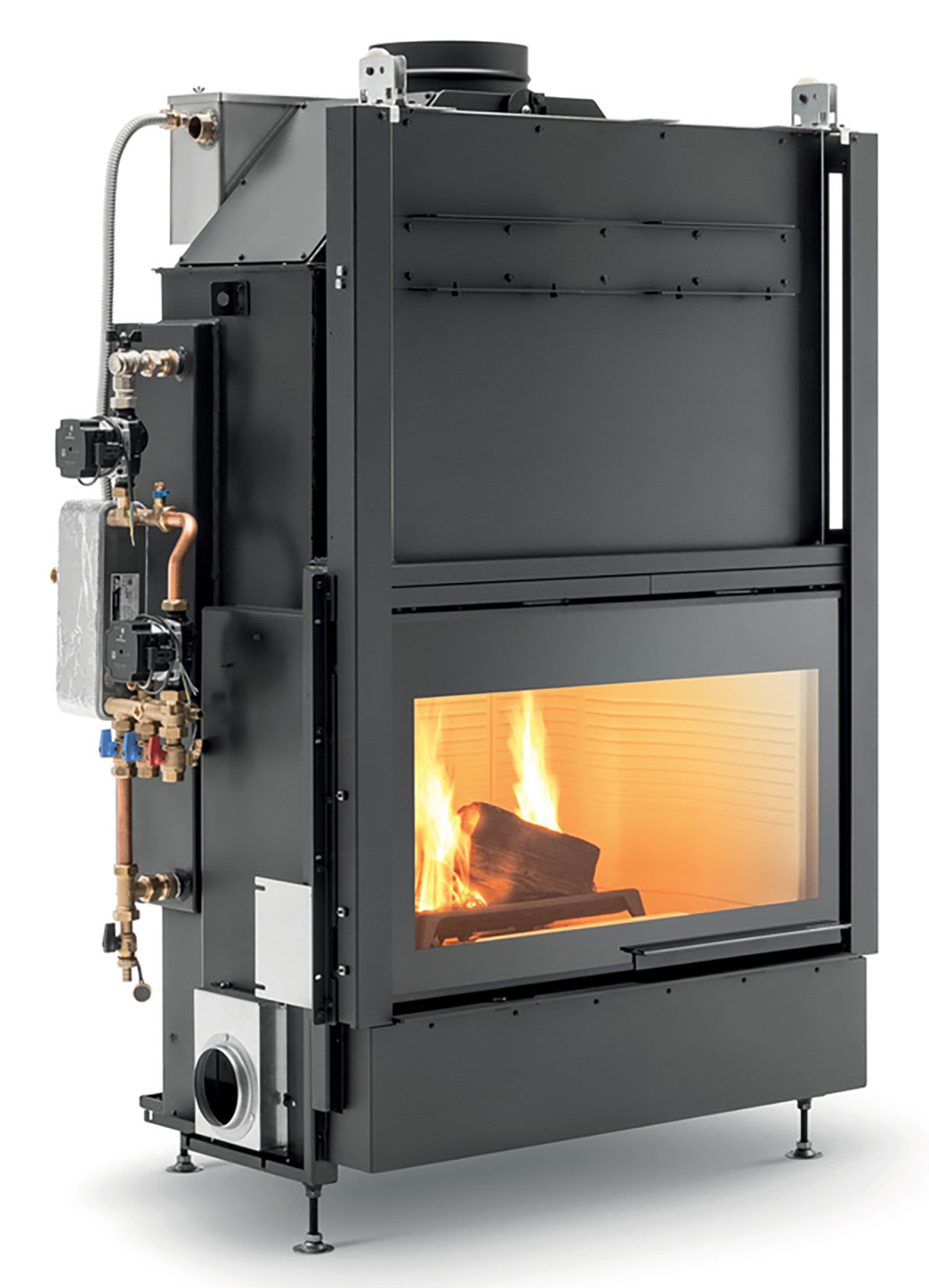 Palazzetti HWT S86F FASTL Frontale Termocamino Ecomonoblocco Legna Riscaldamento Acqua Radiatori Potenza 33,5 Kw Vaso Aperto Acciaio Focolare Refrattario Thermofix® Apertura Porta Scorrimento Ribalta Gruppo Idraulico SX Separazione Impianto 115x80x172 cm