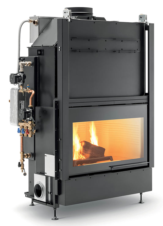 Palazzetti HWT S86F FASTL Frontale Termocamino Ecomonoblocco Legna Riscaldamento Acqua Radiatori Potenza 33,5 Kw Vaso Aperto Acciaio Focolare Refrattario Thermofix® Apertura Porta Scorrimento Ribalta Gruppo Idraulico SX Separazione Impianto 115x80x172 cm
