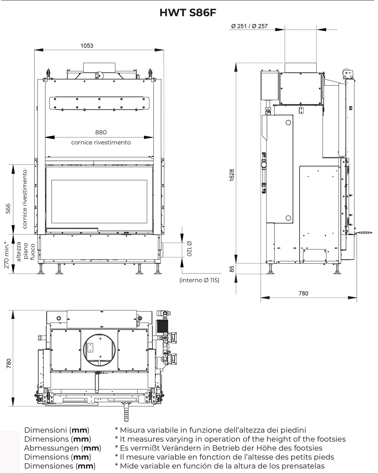 Palazzetti HWT S86F Frontale Termocamino Ecomonoblocco Legna Riscaldamento Acqua Termosifoni Potenza 33,5 Kw Vaso Aperto Acciaio Focolare Refrattario Thermofix® Apertura Porta Scorrimento Ribalta Scambiatore Portalegna Valvola By - Pass 100x80x172 cm