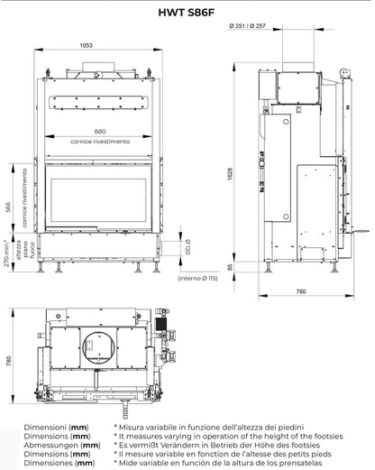 Palazzetti HWT S86F Frontale Termocamino Ecomonoblocco Legna Riscaldamento Acqua Termosifoni Potenza 33,5 Kw Vaso Aperto Acciaio Focolare Refrattario Thermofix® Apertura Porta Scorrimento Ribalta Scambiatore Portalegna Valvola By - Pass 100x80x172 cm