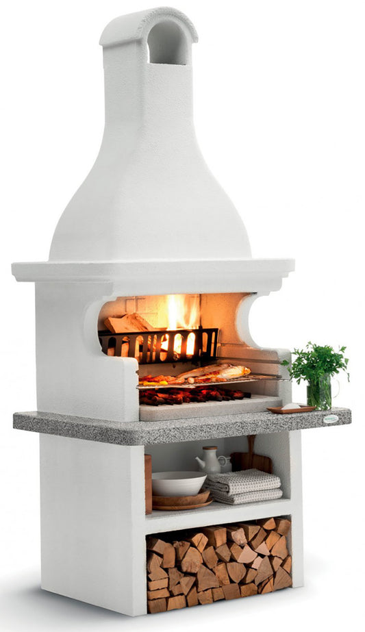 Palazzetti in Giardino Andros 3 Con Top Marmotech Grigio Barbecue Legna Carbonelle Cemento Refrattario Da Verniciare Area Grill Braciere Portalegna Sottocappa Metallica Griglia Cottura Incluso Kit di Montaggio e Verniciatura Misura 118x92 H253 cm 820 kg