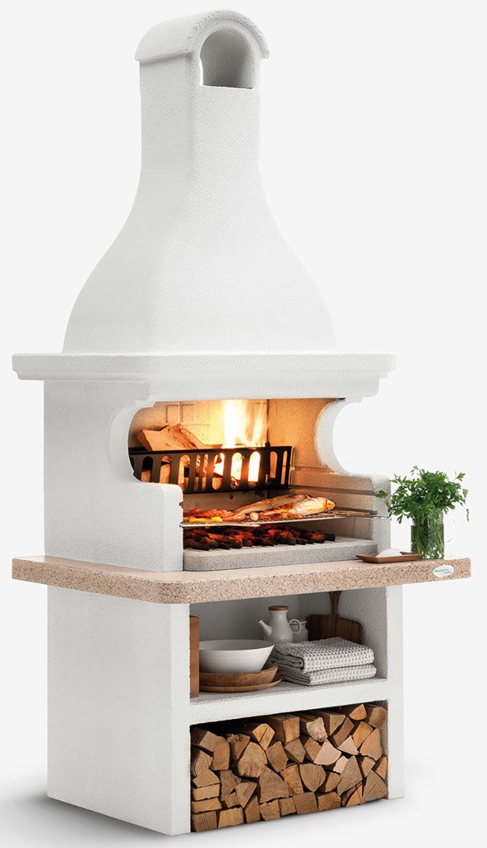 Palazzetti in Giardino Andros 3 Con Top Marmotech Rosso Barbecue Legna Carbonelle Cemento Refrattario Da Verniciare Area Grill Braciere Portalegna Sottocappa Metallica Griglia Cottura Incluso Kit di Montaggio e Verniciatura Misura 118x92 H253 cm 820 kg