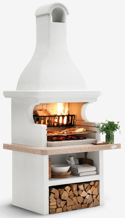 Palazzetti in Giardino Andros 3 Con Top Marmotech Rosso Barbecue Legna Carbonelle Cemento Refrattario Da Verniciare Area Grill Braciere Portalegna Sottocappa Metallica Griglia Cottura Incluso Kit di Montaggio e Verniciatura Misura 118x92 H253 cm 820 kg