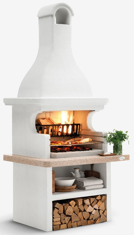 Palazzetti in Giardino Andros 3 Con Top Marmotech Rosso Barbecue Legna Carbonelle Cemento Refrattario Da Verniciare Area Grill Braciere Portalegna Sottocappa Metallica Griglia Cottura Incluso Kit di Montaggio e Verniciatura Misura 118x92 H253 cm 820 kg