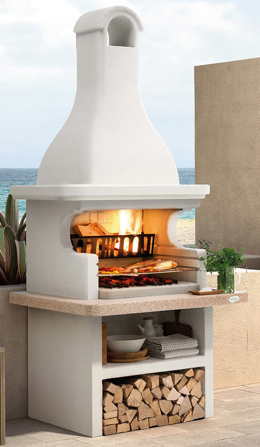 Palazzetti in Giardino Andros 3 Con Top Marmotech Rosso Barbecue Legna Carbonelle Cemento Refrattario Da Verniciare Area Grill Braciere Portalegna Sottocappa Metallica Griglia Cottura Incluso Kit di Montaggio e Verniciatura Misura 118x92 H253 cm 820 kg