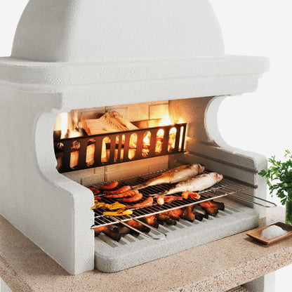 Palazzetti in Giardino Andros 3 Con Top Marmotech Rosso Barbecue Legna Carbonelle Cemento Refrattario Da Verniciare Area Grill Braciere Portalegna Sottocappa Metallica Griglia Cottura Incluso Kit di Montaggio e Verniciatura Misura 118x92 H253 cm 820 kg