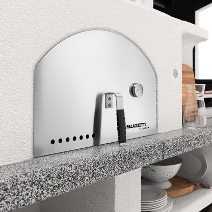 Palazzetti in Giardino Antille 2 Barbecue Legna Carbonelle Forno Cemento Refrattario Da Verniciare Piano Cottura Porta Acciaio Focolare Braciere Laterale Area Grill Top Marmotech Grigio Cappa Incluso Kit Montaggio e Verniciatura Misura 255x90 H250 cm