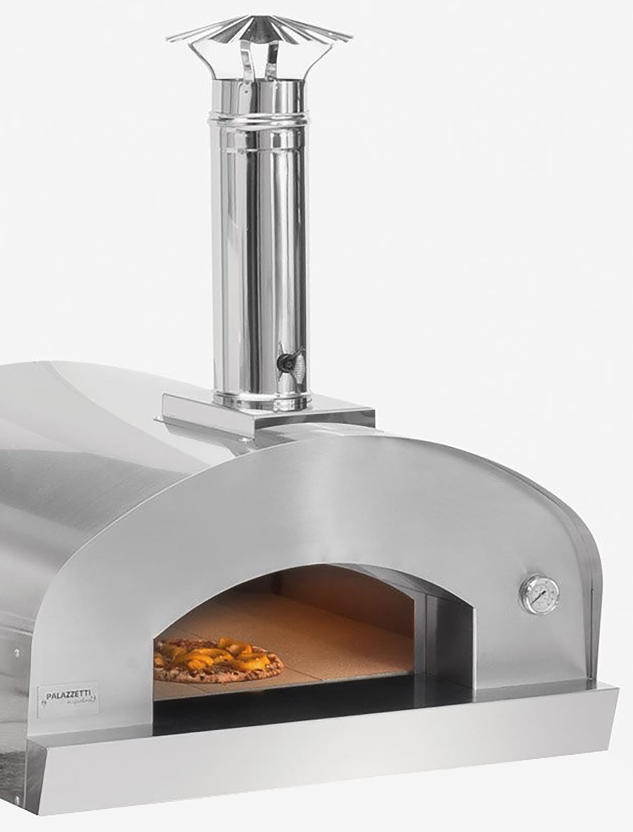 Palazzetti in Giardino Carmine Forno Da Appoggio A Gas GPL Propano Acciaio Inox Termometro Camera Cottura Piano Fuoco Cemento Refrattario Portina Maniglia Valvola Registro Fumi Kit Pulizia Sacco Protettivo Canna Fumaria Comignolo 98x85 H113 cm 135 kg