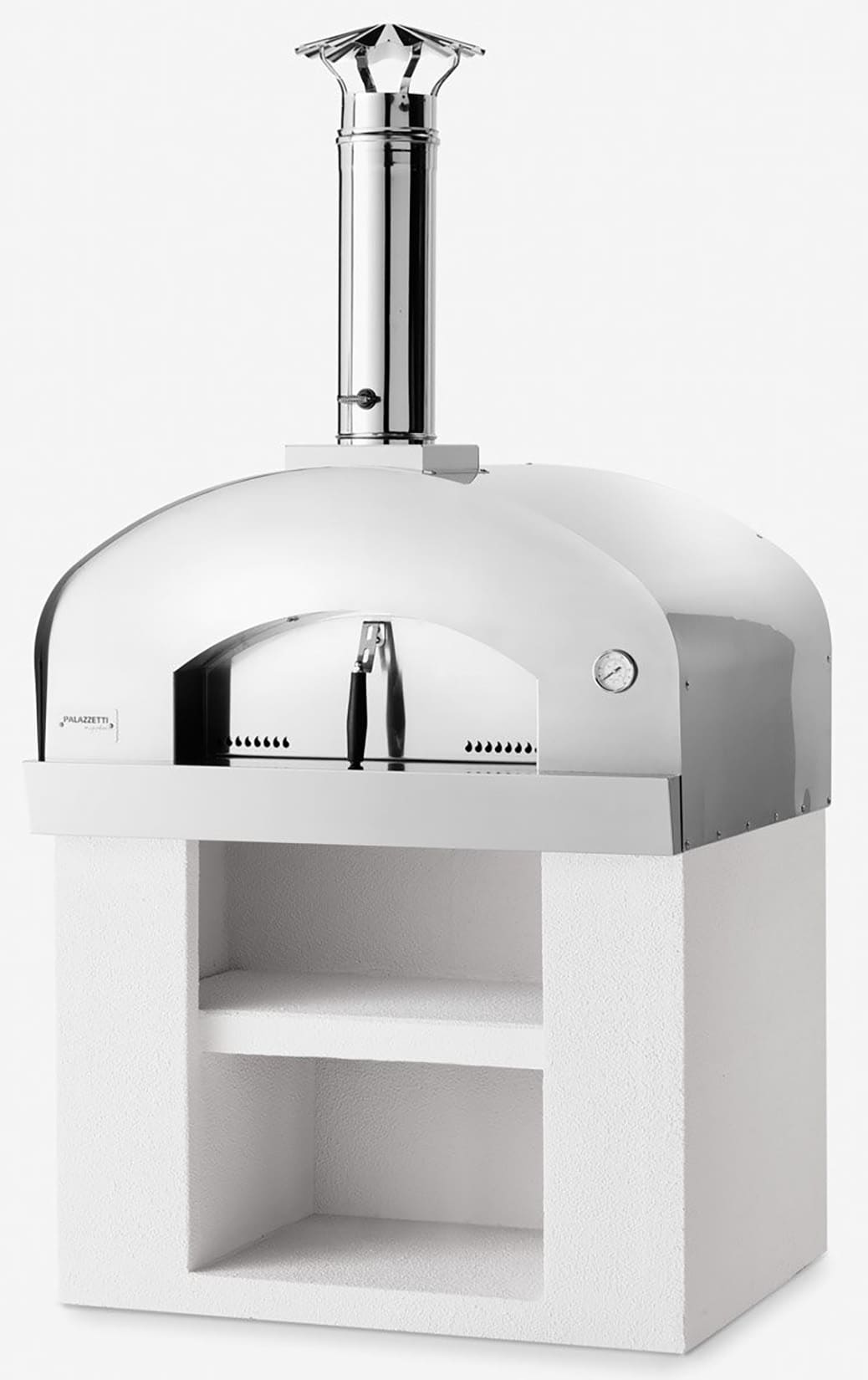 Palazzetti in Giardino Carmine Forno Da Appoggio Con Basamento A Legna Acciaio Inox Termometro Camera Cottura Piano Fuoco Cemento Refrattario Portina Maniglia Valvola Registro Fumi Kit Pulizia Sacco Protettivo Canna Fumaria Comignolo 98x85 H184 cm 555 kg