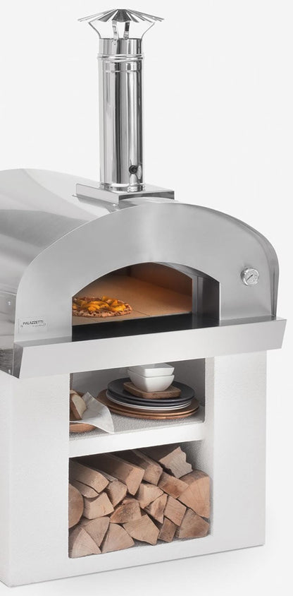 Palazzetti in Giardino Carmine Forno Da Appoggio Con Basamento A Legna Acciaio Inox Termometro Camera Cottura Piano Fuoco Cemento Refrattario Portina Maniglia Valvola Registro Fumi Kit Pulizia Sacco Protettivo Canna Fumaria Comignolo 98x85 H184 cm 555 kg