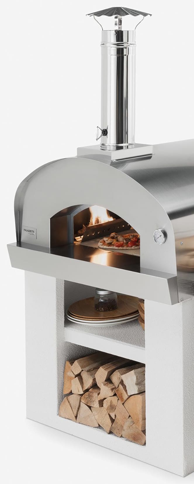 Palazzetti in Giardino Carmine Forno Da Appoggio A Gas GPL Propano Con Basamento Acciaio Inox Termometro Camera Cottura Piano Fuoco Cemento Portina Maniglia Valvola Registro Fumi Kit Pulizia Sacco Protettivo Canna Fumaria Comignolo 98x85 H184 cm 555 kg
