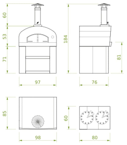 Palazzetti in Giardino Carmine Forno Da Appoggio Con Basamento A Legna Acciaio Inox Termometro Camera Cottura Piano Fuoco Cemento Refrattario Portina Maniglia Valvola Registro Fumi Kit Pulizia Sacco Protettivo Canna Fumaria Comignolo 98x85 H184 cm 555 kg