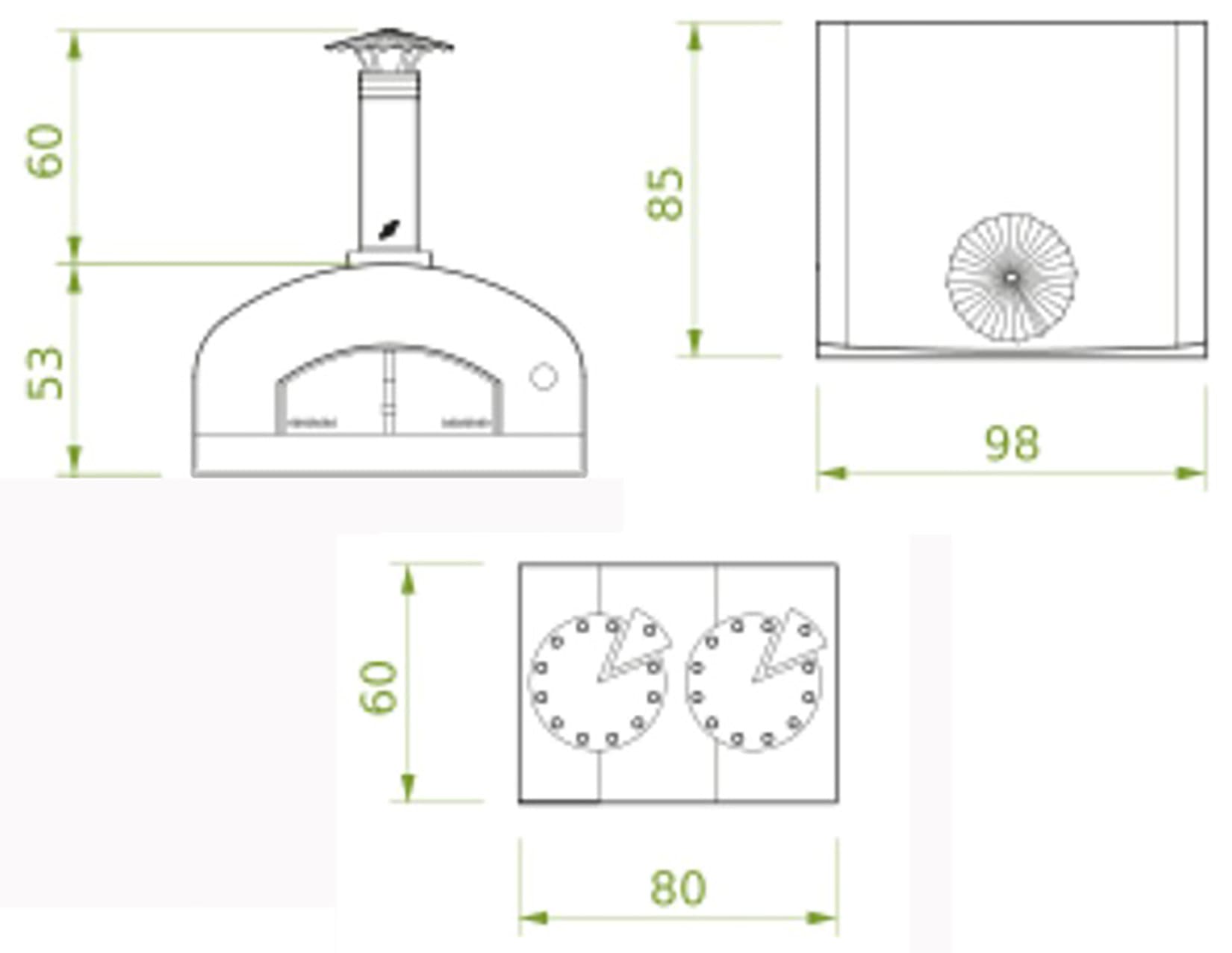 Palazzetti in Giardino Carmine Forno Da Appoggio A Legna Acciaio Inox Termometro Camera Cottura Piano Fuoco Cemento Refrattario Portina Maniglia Antiscottatura Valvola Registro Fumi Kit Pulizia Sacco Protettivo Canna Fumaria Comignolo 98x85 H113 cm 135 kg