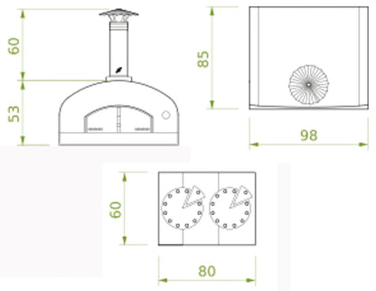 Palazzetti in Giardino Carmine Forno Da Appoggio A Legna Acciaio Inox Termometro Camera Cottura Piano Fuoco Cemento Refrattario Portina Maniglia Antiscottatura Valvola Registro Fumi Kit Pulizia Sacco Protettivo Canna Fumaria Comignolo 98x85 H113 cm 135 kg