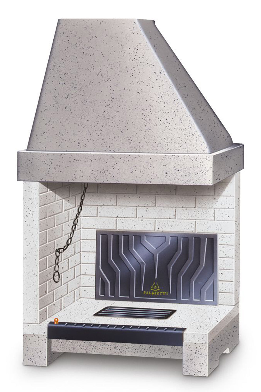 Palazzetti In Giardino Patio 76 R Barbecue Focolare Aperto Camino Legna Carbonelle Aria Naturale Cemento Refrattario Registro Fumi Cassetto Cenere Griglia Paretina Posteriore Ghisa Apertura Destra Sinistra Reversibile Misura 75x55 H134 cm Potenza 12,9 Kw