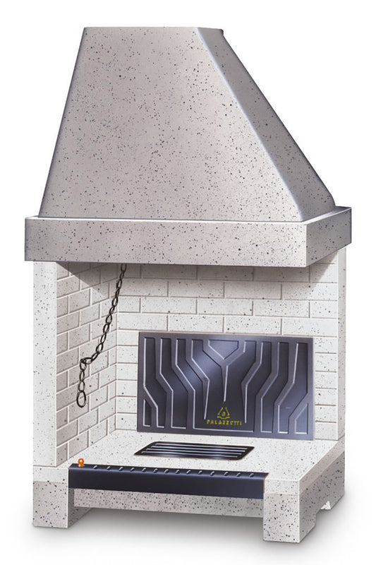 Palazzetti In Giardino Patio 76 R Barbecue Focolare Aperto Camino Legna Carbonelle Aria Naturale Cemento Refrattario Registro Fumi Cassetto Cenere Griglia Paretina Posteriore Ghisa Apertura Destra Sinistra Reversibile Misura 75x55 H134 cm Potenza 12,9 Kw