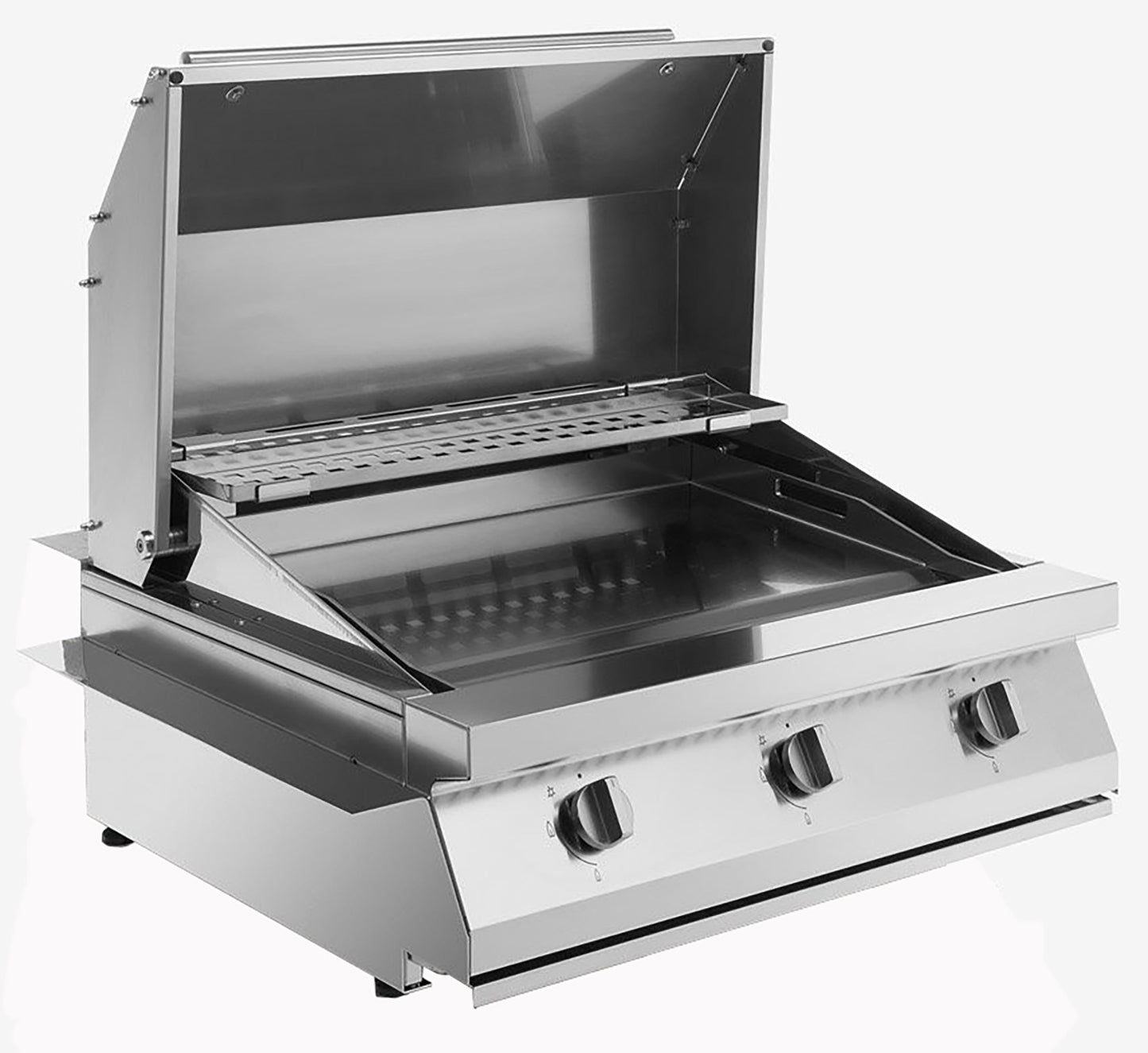 Palazzetti in Giardino Gioia Barbecue Gas GPL Propano Metano Naturale Inserto 3 Bruciatori Accensione One-Touch Diffusori Calore Acciaio Inox Vaschetta Estraibile Piastra Teppanyaki Struttura 18/10 Manopole Metallo Coperchio Scaldavivande 70x70 H40cm 35kg
