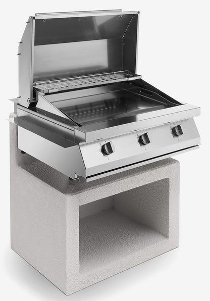 Palazzetti in Giardino Gioia Barbecue Gas GPL Propano Metano Naturale Inserto Base 3 Bruciatori Accensione One-Touch Diffusori Calore Acciaio Inox Vaschetta Estraibile Piastra Teppanyaki Struttura 18/10 Manopole Metallo Coperchio Scaldavivande 70x70 H78cm
