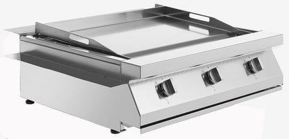 Palazzetti in Giardino Gioia Barbecue Gas GPL Propano Metano Naturale Inserto 3 Bruciatori Accensione One-Touch Diffusori Calore Acciaio Inox Vaschetta Estraibile Piastra Teppanyaki Struttura 18/10 Manopole Metallo Coperchio Scaldavivande 70x70 H40cm 35kg