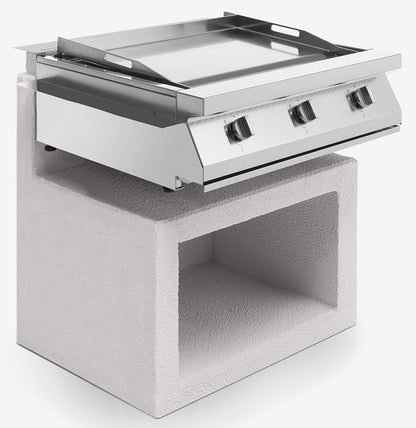 Palazzetti in Giardino Gioia Barbecue Gas GPL Propano Metano Naturale Inserto Base 3 Bruciatori Accensione One-Touch Diffusori Calore Acciaio Inox Vaschetta Estraibile Piastra Teppanyaki Struttura 18/10 Manopole Metallo Coperchio Scaldavivande 70x70 H78cm
