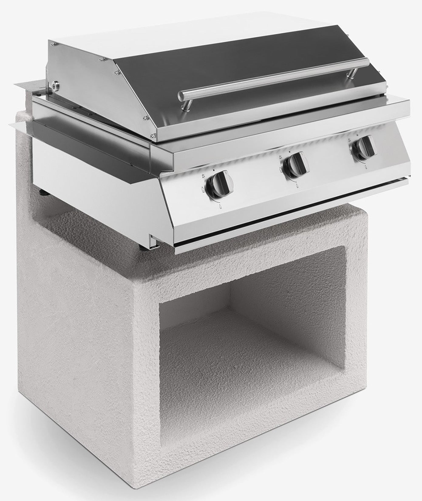 Palazzetti in Giardino Gioia Barbecue Gas GPL Propano Metano Naturale Inserto Base 3 Bruciatori Accensione One-Touch Diffusori Calore Acciaio Inox Vaschetta Estraibile Piastra Teppanyaki Struttura 18/10 Manopole Metallo Coperchio Scaldavivande 70x70 H78cm