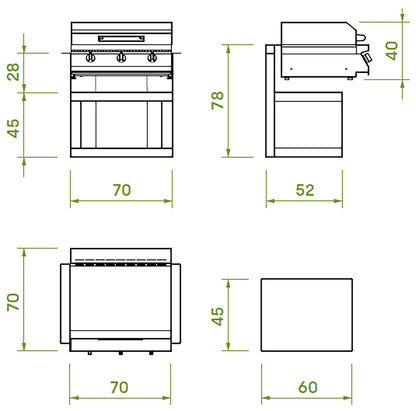 Palazzetti in Giardino Gioia Barbecue Gas GPL Propano Metano Naturale Inserto Base 3 Bruciatori Accensione One-Touch Diffusori Calore Acciaio Inox Vaschetta Estraibile Piastra Teppanyaki Struttura 18/10 Manopole Metallo Coperchio Scaldavivande 70x70 H78cm